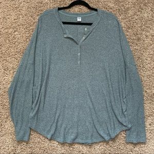 Old Navy Blue Thermal-Knit Long-Sleeve Henley Tee